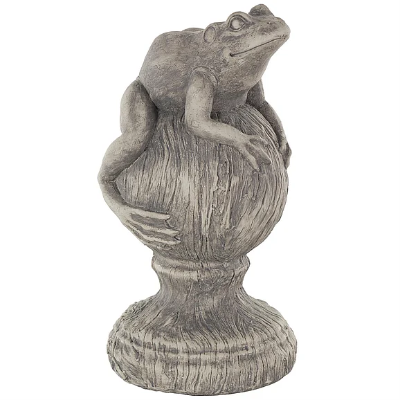 UMA Gray Polystone Frog Textured Decorative Sculpture with Round Base, 7 x 7 x 14 | 15993
