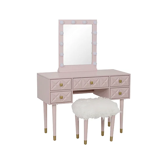 Linon Home Decor Geo Lighted Makeup Table in Pink 580476PNK01U
