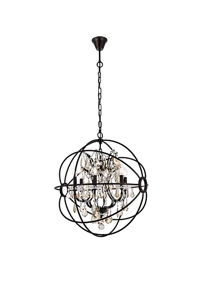 Elegant Geneva 6 Light Dark Bronze Chandelier Golden Teak (Smoky) Royal Cut Crystal 1130D25DB-GT/RC