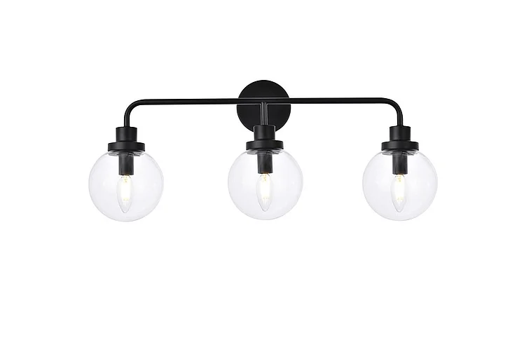 Elegant Hanson 3 Lights Bath Sconce in Black with Clear Shade LD7035W28BK