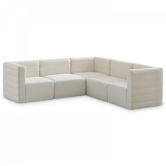 Meridian Quincy Velvet Modular Comfort Sectional in Cream Velvet 677Cream-Sec5C