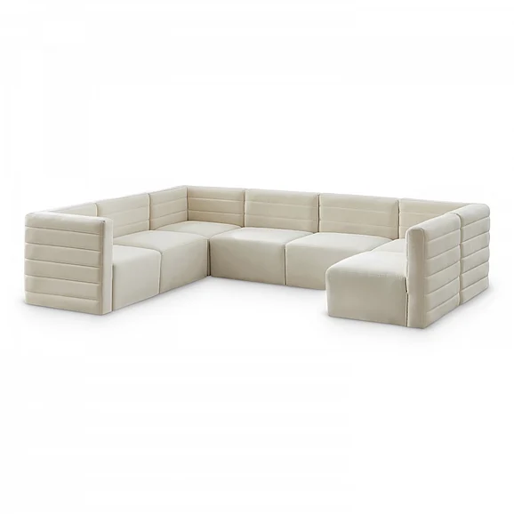 Meridian Quincy Velvet Modular Comfort Sectional in Cream Velvet 677Cream-Sec7A
