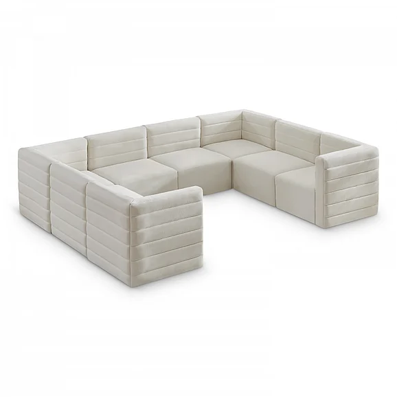 Meridian Quincy Velvet Modular Comfort Sectional in Cream Velvet 677Cream-Sec8A