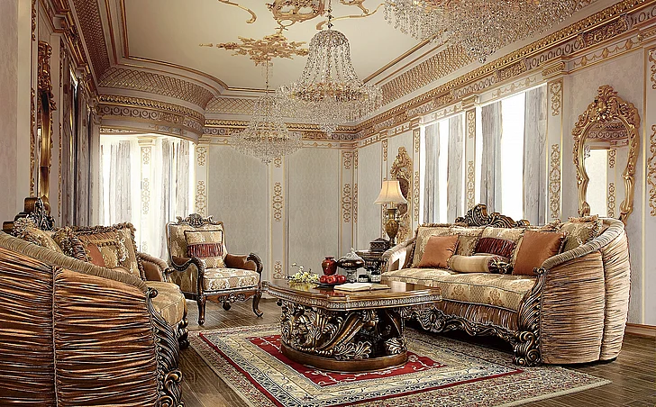 Homey Design HD-1601 2pc Living Room Set in Metallic Antique Gold