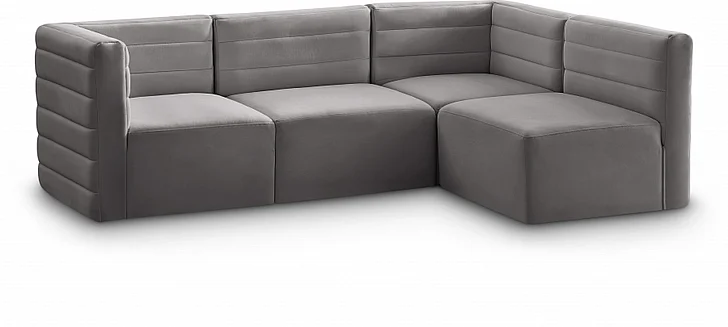 Meridian Quincy Velvet Modular Comfort Sectional in Grey Velvet 677Grey-Sec4A