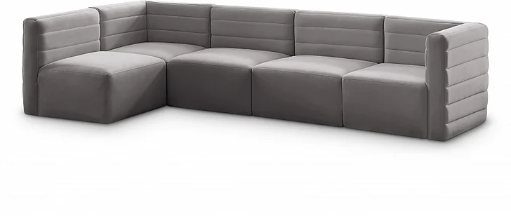 Meridian Quincy Velvet Modular Comfort Sectional in Grey Velvet 677Grey-Sec5A