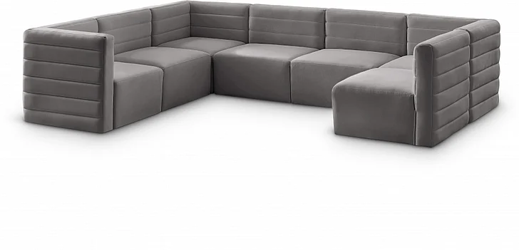 Meridian Quincy Velvet Modular Comfort Sectional in Grey Velvet 677Grey-Sec7A