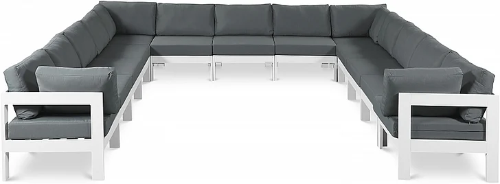 Meridian Nizuc Outdoor Patio Aluminum Modular Sectional in Grey Water Resistant Fabric 375Grey-Sec13A
