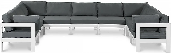 Meridian Nizuc Outdoor Patio Aluminum Modular Sectional in Grey Water Resistant Fabric 375Grey-Sec9C