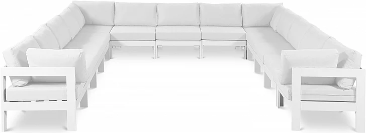Meridian Nizuc Outdoor Patio Aluminum Modular Sectional in White Water Resistant Fabric 375White-Sec13A