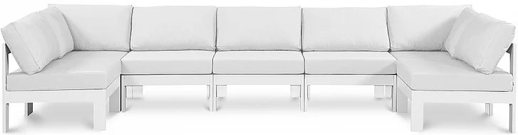 Meridian Nizuc Outdoor Patio Aluminum Modular Sectional in White Water Resistant Fabric 375White-Sec7C