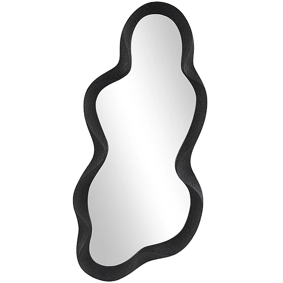 UMA Black Wood Abstract Wavy Room Wall Mirror with Dimensional Frame, 18 x 1 x 39 | 16145