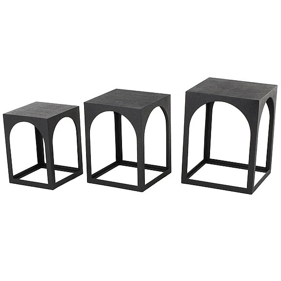 UMA Black Metal Nested Side End Accent Table with Arched Cutouts, Set of 3 21, 18, 16H | 16148