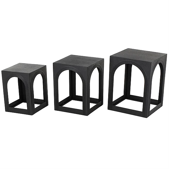UMA Black Metal Nested Side End Accent Table with Arched Cutouts, Set of 3 21, 18, 16H | 16150