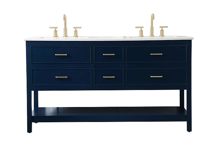 Elegant 60 In. Double Bathroom Vanity in Blue VF19060DBL