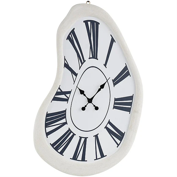 UMA White Wooden Wavy Decorative Wall Clock with Roman Numerals, 24" x 2" x 40" | 16232 CLOSEOUT