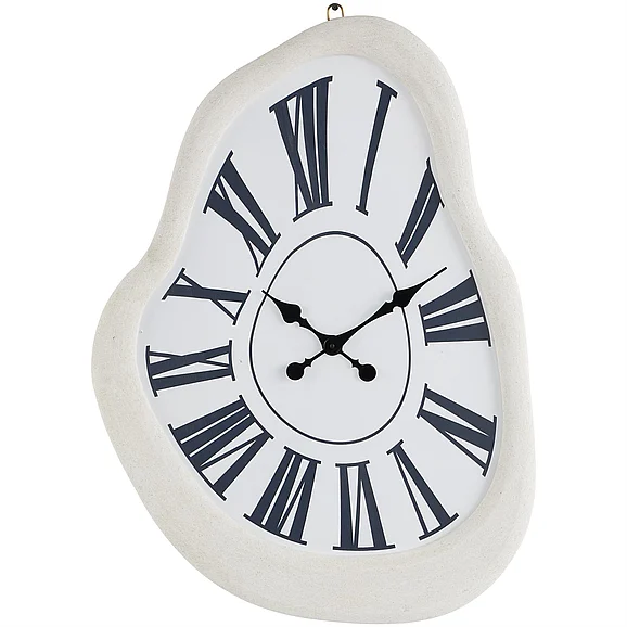 UMA White Wooden Wavy Decorative Wall Clock with Roman Numerals, 23 x 2 x 31 | 16233
