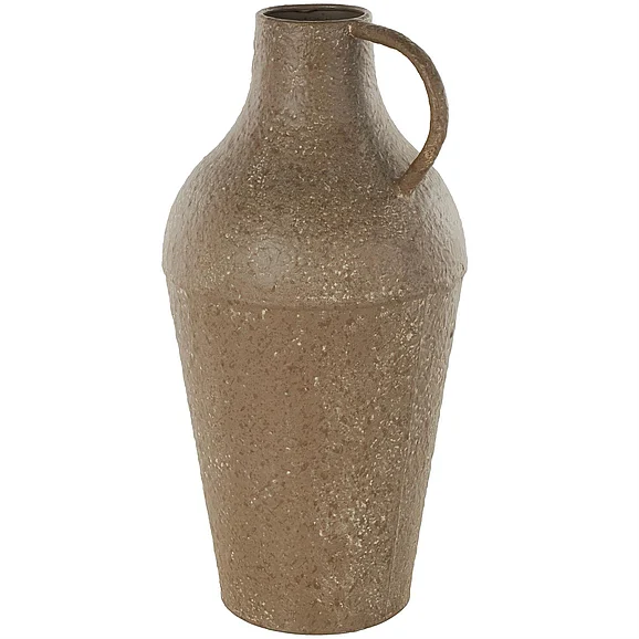 UMA Brown Metal Antique Inspired Decorative Vase with Handle, 8" x 8" x 16" | 16240