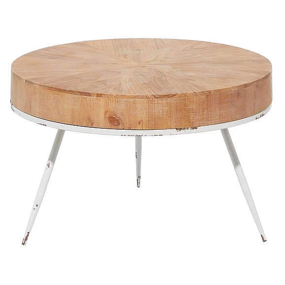 UMA Brown Wood Living Room Coffee Table with White Metal Tripod Legs, 32" x 32" x 18" | 16405 CLOSEOUT