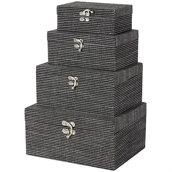 UMA Black Fabric Handmade Storage Decorative Box with Silver Latches, Set of 4 10W, 9W, 8W, 6H | 16457