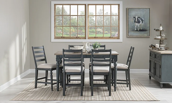 Legacy Classic Easton Hills 7pc Counter Height Dining Room Set in Distressed Denim