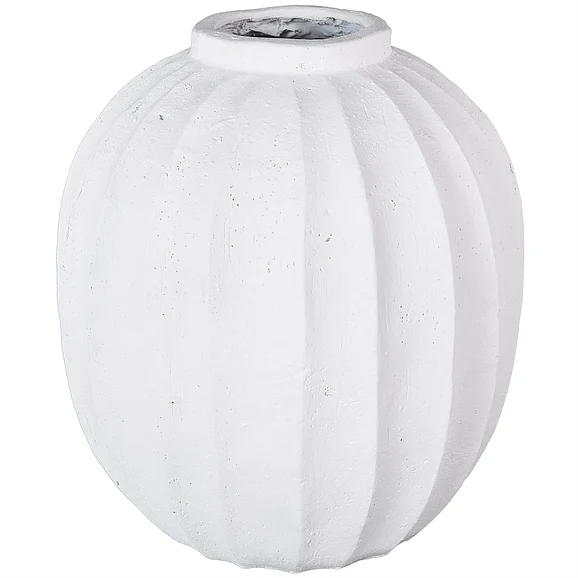 UMA White Magnesium Oxide Wide Decorative Vase with Carved Grooves, 16 x 16 x 18 | 16532