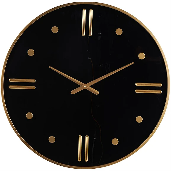 UMA Black Plastic Decorative Wall Clock with Gold Hands and Numbers, 32" x 1" x 32" | 16552
