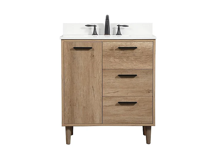 Elegant 30 In. Single Bathroom Vanity in Natural Oak with Backsplash VF47030NT-BS