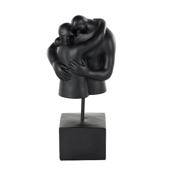 UMA Black Resin People Hugging Decorative Sculpture with Square Base, 6 x 4 x 13 | 16640