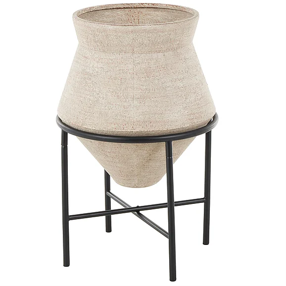 UMA Metal Wide Decorative Vase with Black Metal Stands in Beige 16726