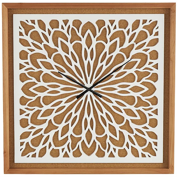 UMA Brown Wood Floral Decorative Wall Clock with White Cutout Board, 32" x 2" x 32" | 16767 CLOSEOUT