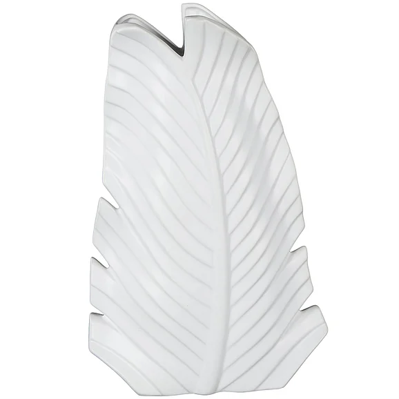 UMA Ceramic Palm Tree Curved Leaf Decorative Vase in White 16859