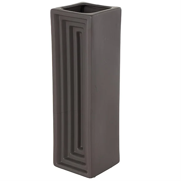 UMA Black Ceramic Geometric Concaved Rectangular Decorative Vase, 5 x 5 x 15 | 16865