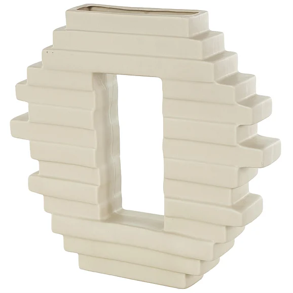 UMA Ceramic Abstract Decorative Vase with Rectangular Center Cutout in Cream 16878