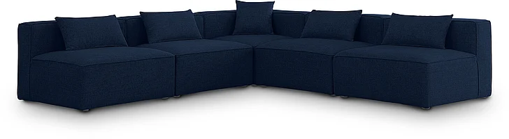 Meridian Cube Modular Sectional in Navy Durable Linen Textured 630Navy-Sec5B