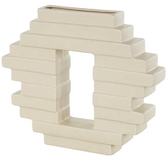 UMA Cream Ceramic Abstract Decorative Vase with Rectangular Center Cutout, 12 x 2 x 10 | 16883
