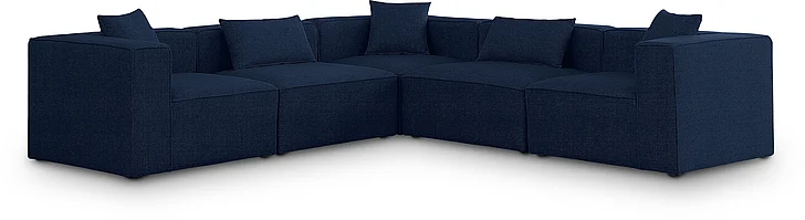 Meridian Cube Modular Sectional in Navy Durable Linen Textured 630Navy-Sec5C