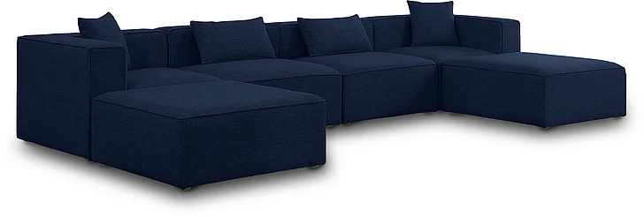 Meridian Cube Modular Sectional in Navy Durable Linen Textured 630Navy-Sec6B