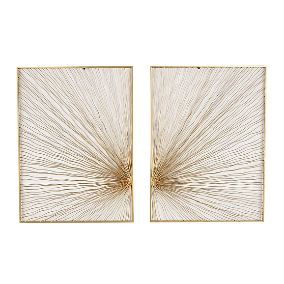 UMA Gold Metal Sunburst Coiled Ribbon Home Wall Decor, Set of 2 22W, 30H | 16892