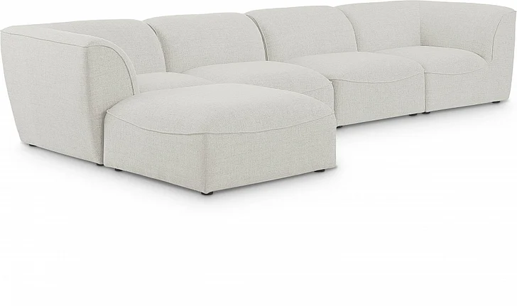 Meridian Miramar Modular Sectional in Cream Durable Linen Textured 683Cream-Sec5A