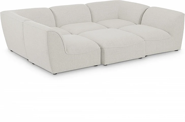 Meridian Miramar Modular Sectional in Cream Durable Linen Textured 683Cream-Sec6C