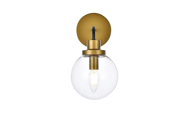 Elegant Hanson 1 Light Bath Sconce in Black with Brass with Clear Shade LD7031W8BRB