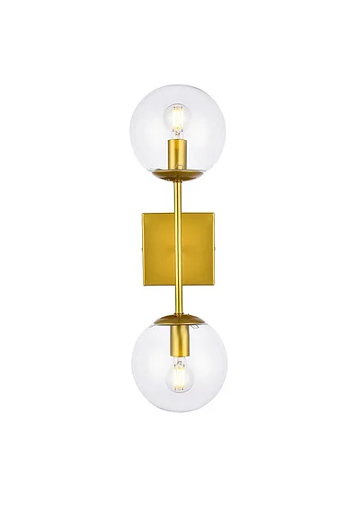 Elegant Neri 2 Lights Brass and Clear Glass Wall Sconce LD2357BR