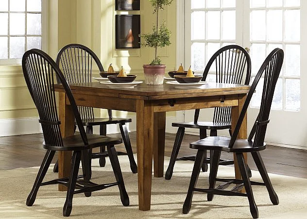 Liberty Furniture Treasures 5pc Retractable Leg Table Set in Rustic Oak Finish and Black 17-T3