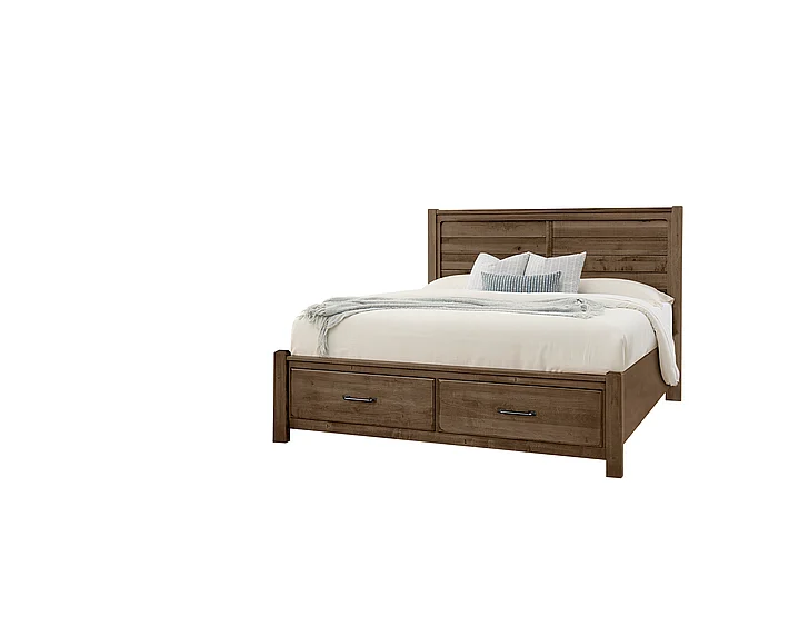 Vaughan-Bassett Cool Rustic Cal King Plank Bed with Footboard Storage in Mink 170-668-066B-602