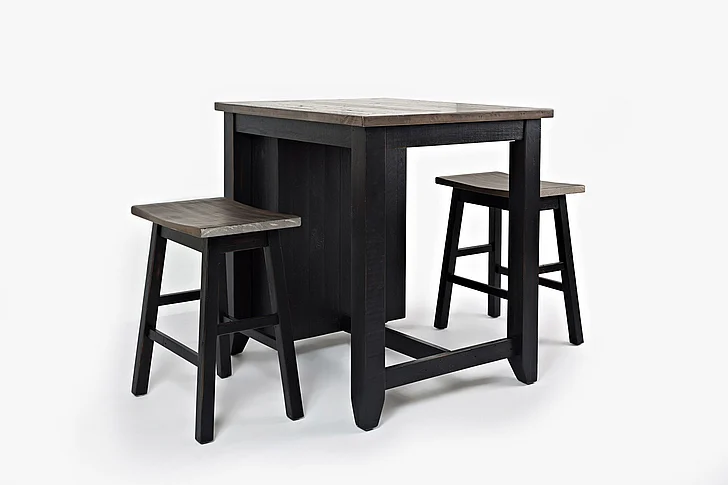 Jofran Madison County Rustic Reclaimed Pine Farmhouse 3 Piece Counter Height Dining Set in Vintage Black 1702-36