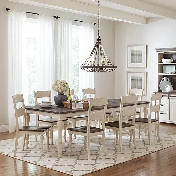 Jofran Madison County 9pc Farmhouse Extension Table Set in Vintage White