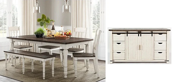 Jofran Madison County 7pc Extension Dining Table Set in Vintage White