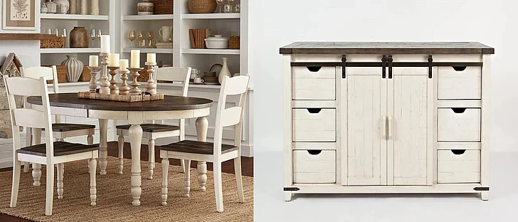 Jofran Madison County 6pc Round to Oval Dining Table Set in Vintage White