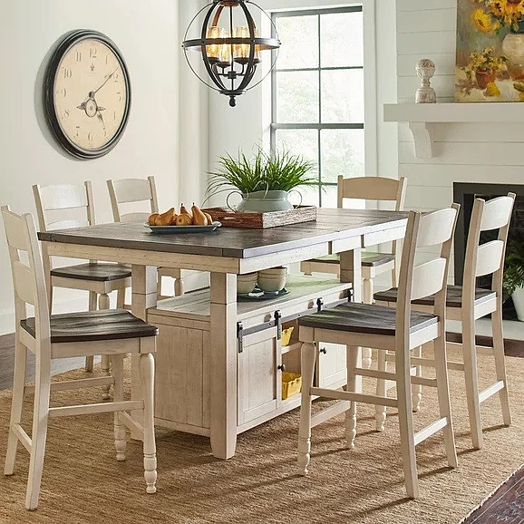 Jofran Madison County 7pc High-Low Dining Table Set in Vintage White